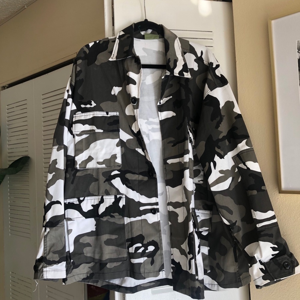 Grey/Black Oversized Camo Army Jacket